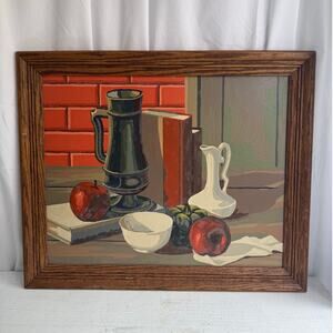 Vintage 1963 Mid-Century Paint By Number Still Life Wood Frame | 19" x 23"